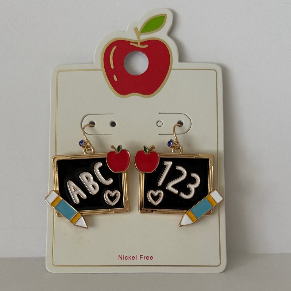 ☀️Chalkboard Earrings with Apple and Pencil Design